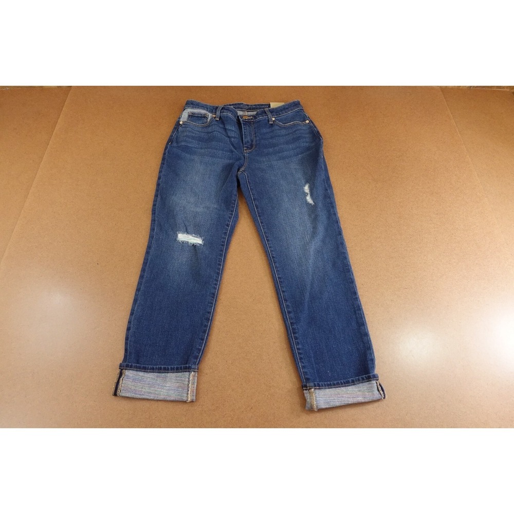 Chicos Womens 4 Dark Wash Ripped Stretch Girlfriend Slim Leg Ankle Jeans NWT